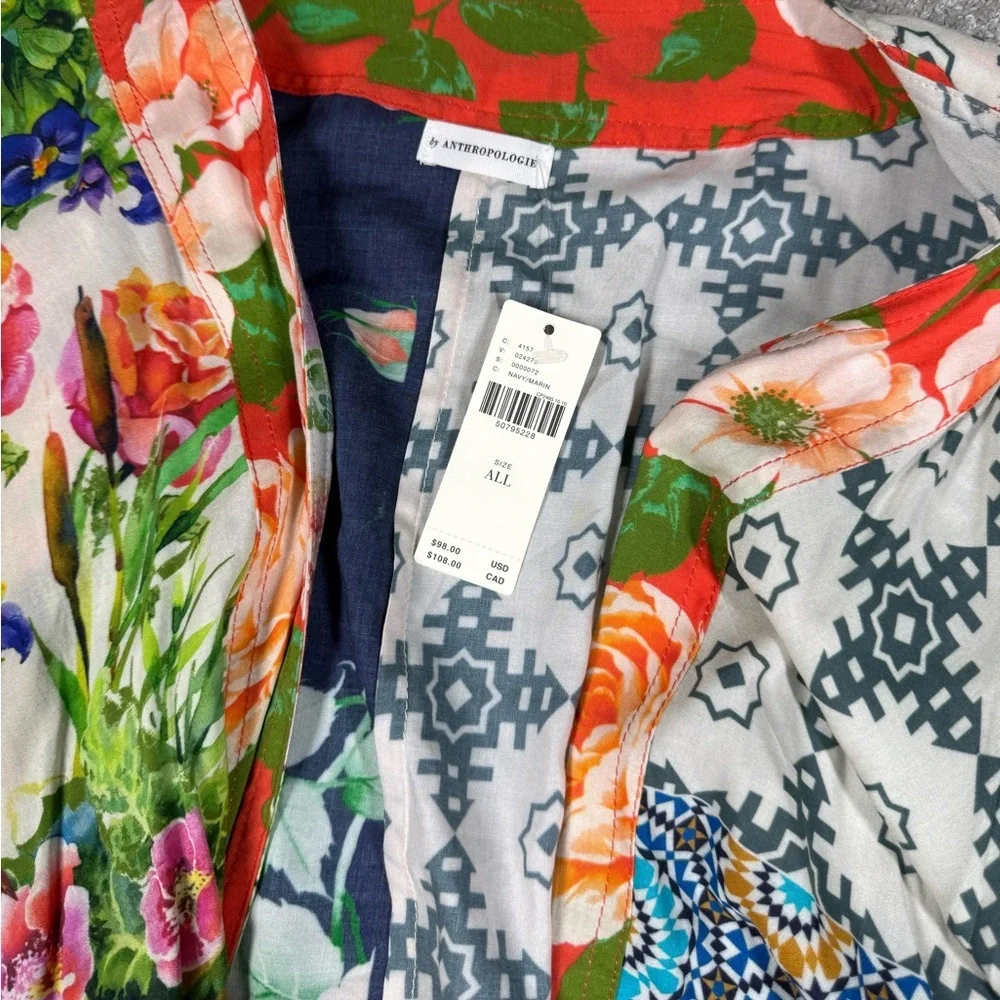 Anthropologie Dylan Batwing Multicolor Floral Geometric Print Cocoon Kimono NWT - Picture 4 of 6